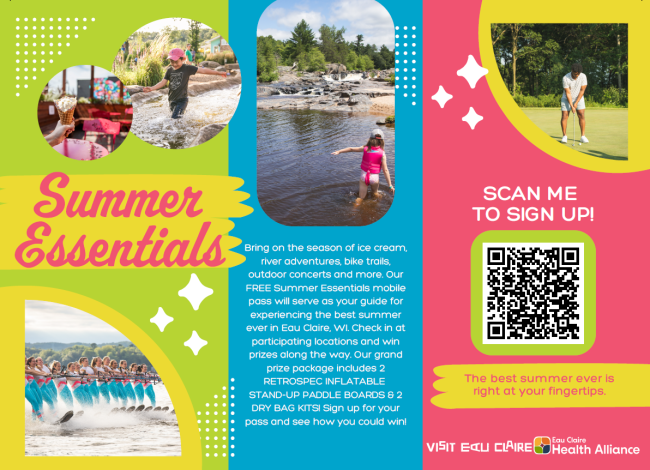 Graphic with water recreation and information on Summer Essentials pass.