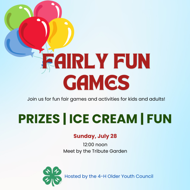 Fairly Fun Games and the words, Prizes, Ice Cream, Fun.