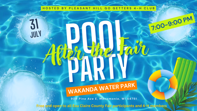 Background of pool water with the words "After the Fair Pool Party.
